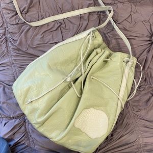 Carlos Falchi Vintage Bucket Handbag Light Green & White